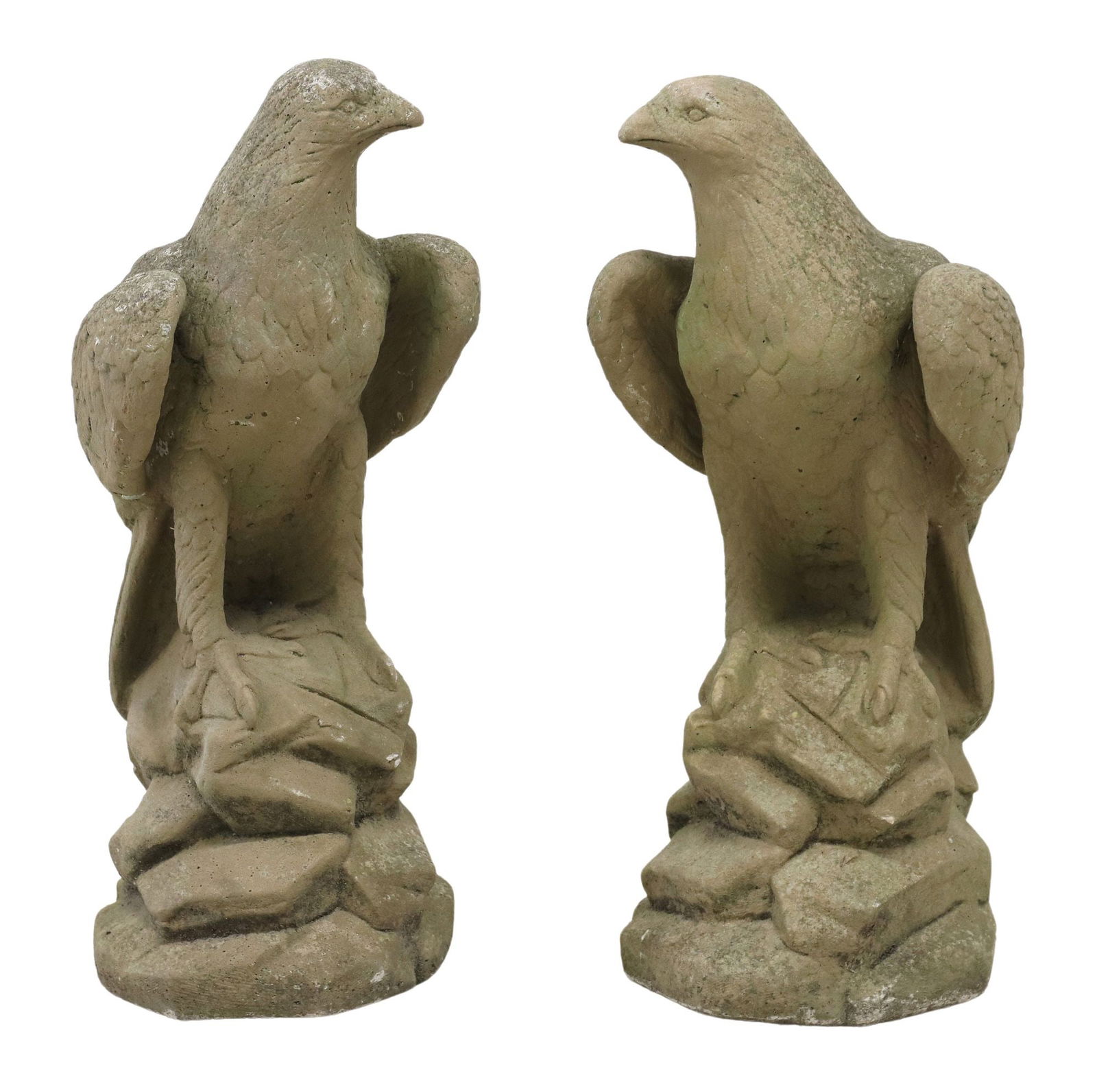 (2) CAST STONE GARDEN SCULPTURES EAGLE ON ROCKY PERCH (1 of 3)