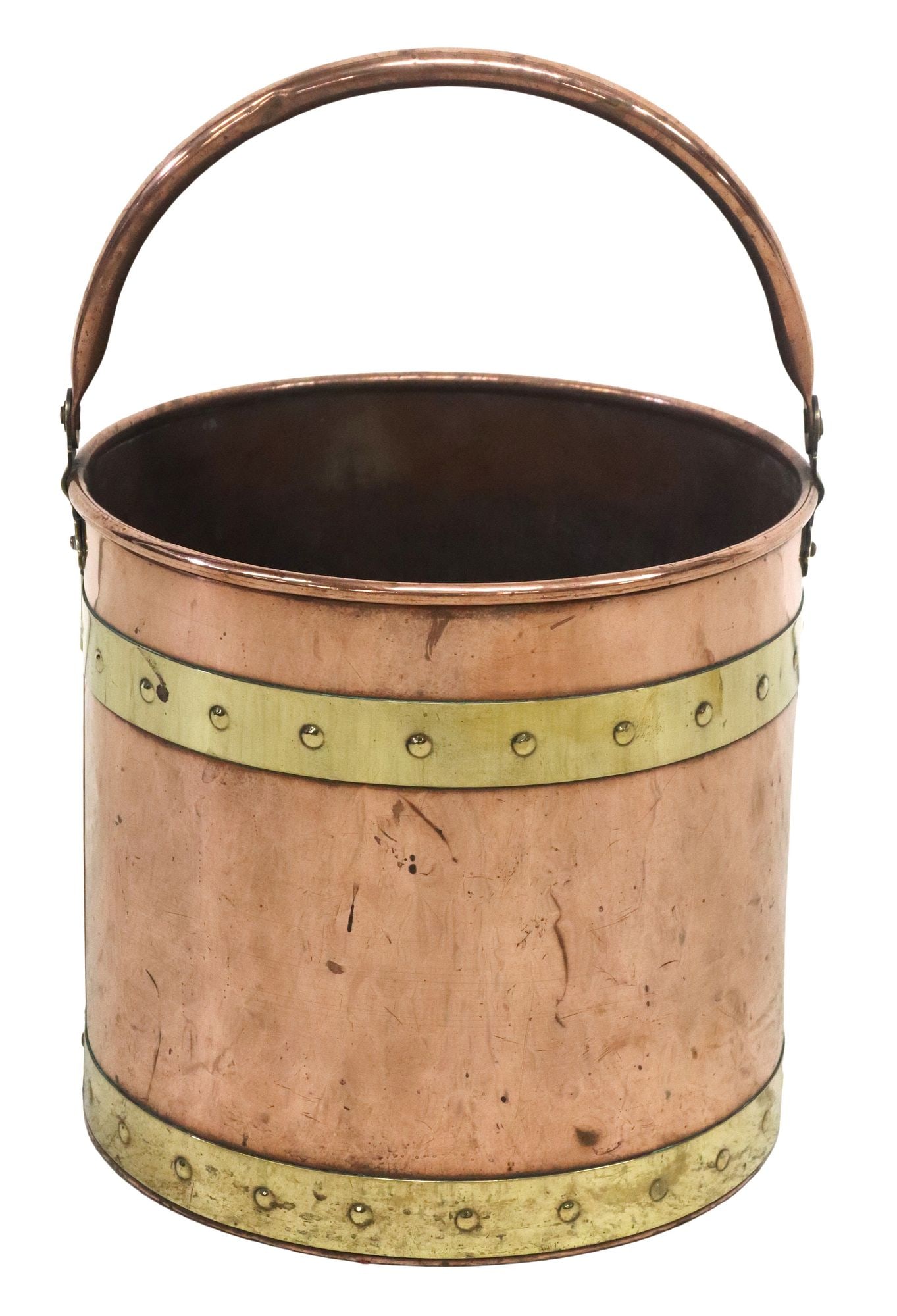 COPPER & BRASS-BANDED & STUDDED HANDLED BUCKET (1 of 4)