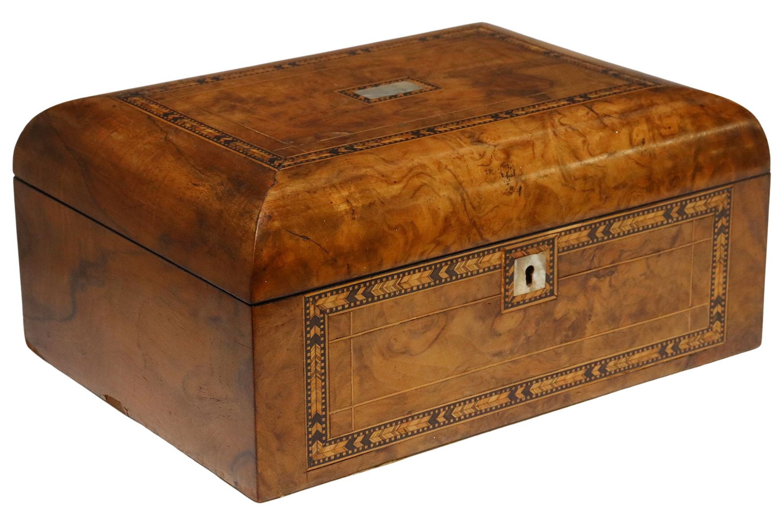 ENGLISH TUNBRIDGE WARE BURL WALNUT SEWING BOX (1 of 6)