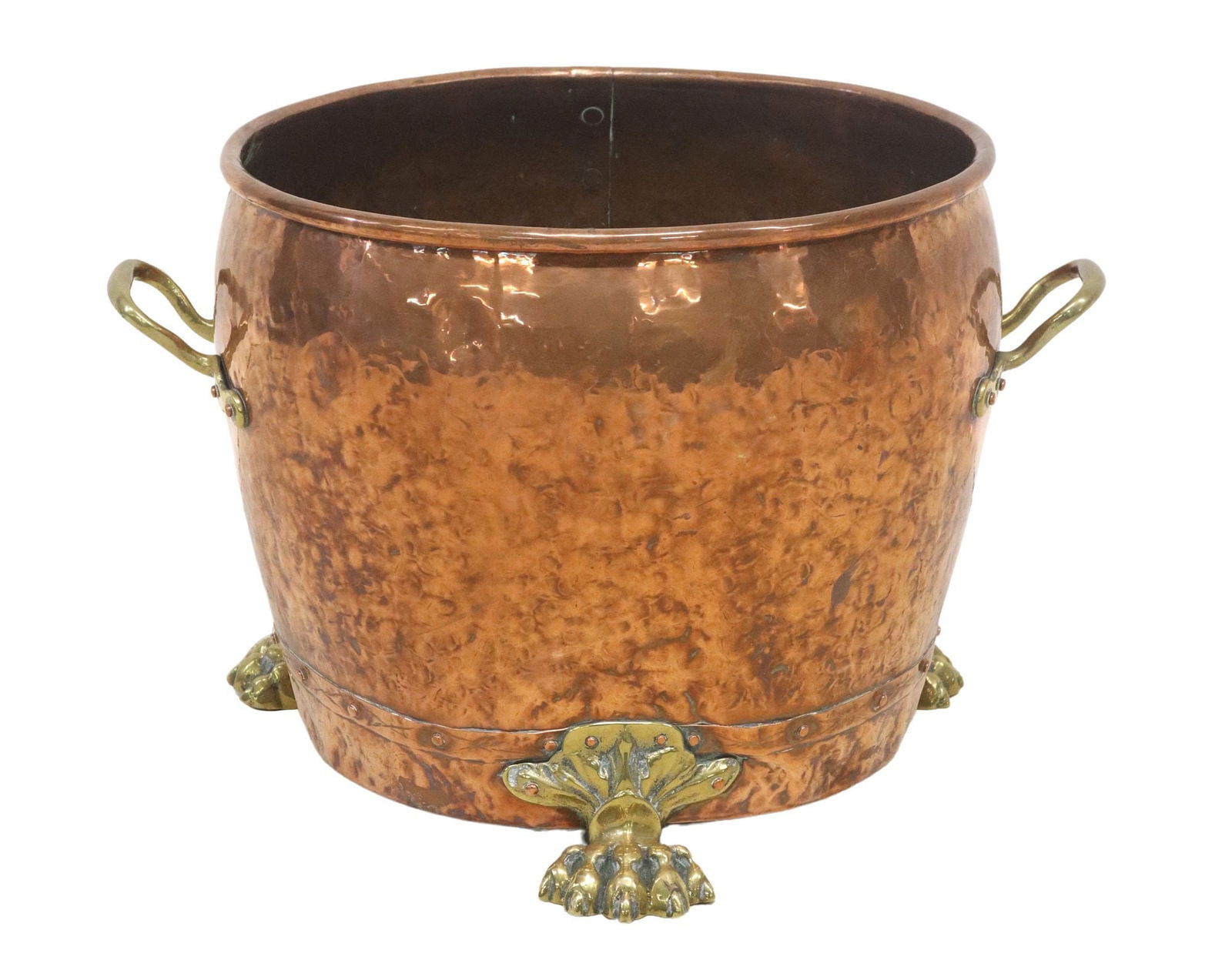LARGE HAND HAMMERED COPPER JARDINIERE/ LOG BIN (1 of 4)