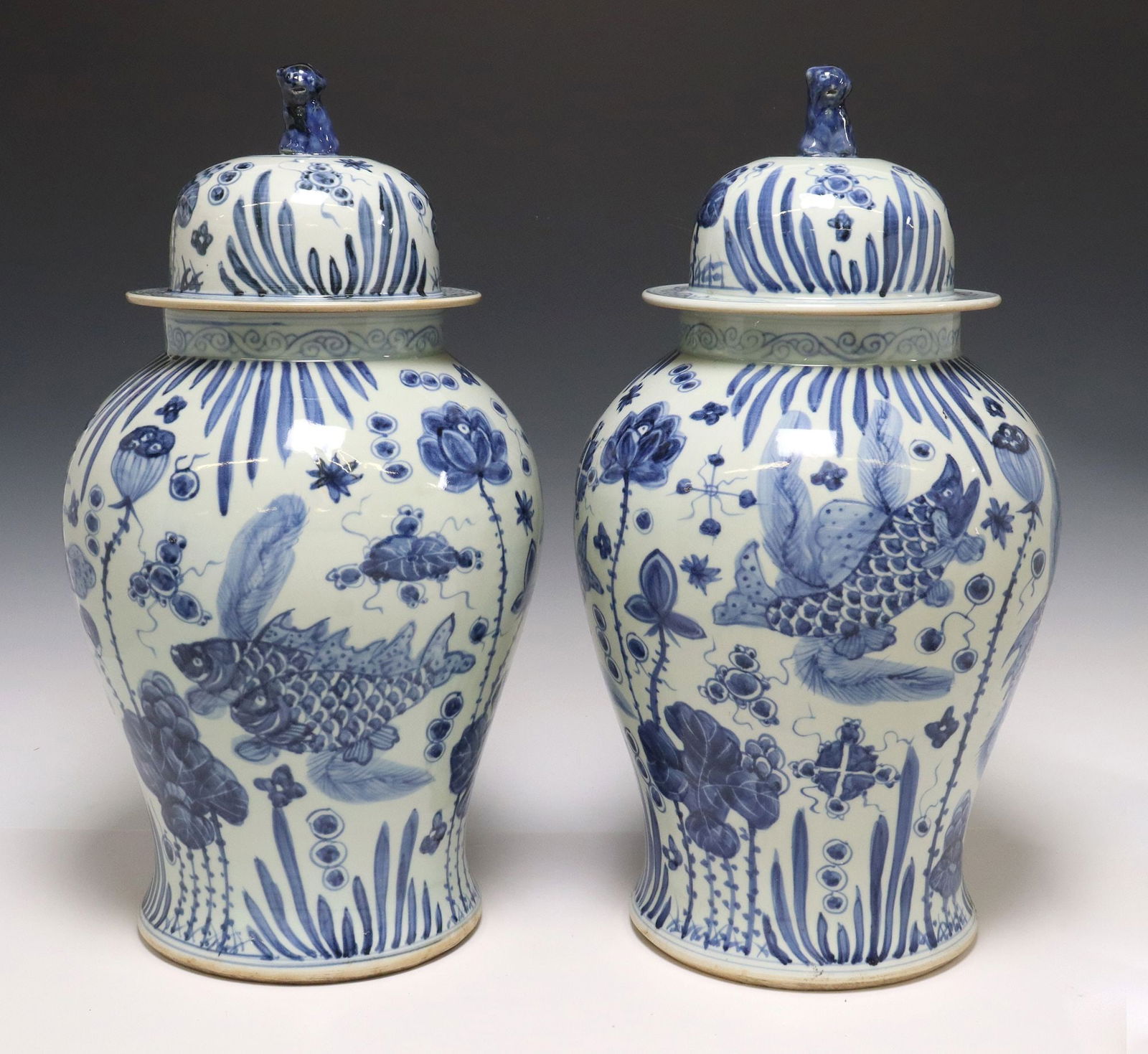 (2) LARGE CHINESE BLUE & WHITE PORCELAIN VASES & COVERS (1 of 3)