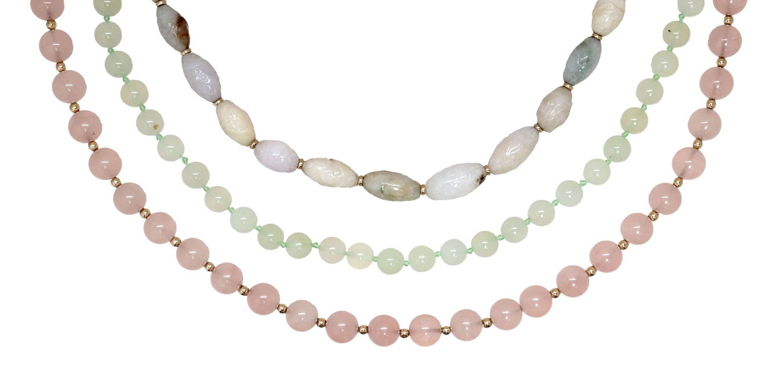 (3) ESTATE CHINESE & OTHER 14KT GOLD, HARDSTONE BEADED NECKLACES (1 of 5)