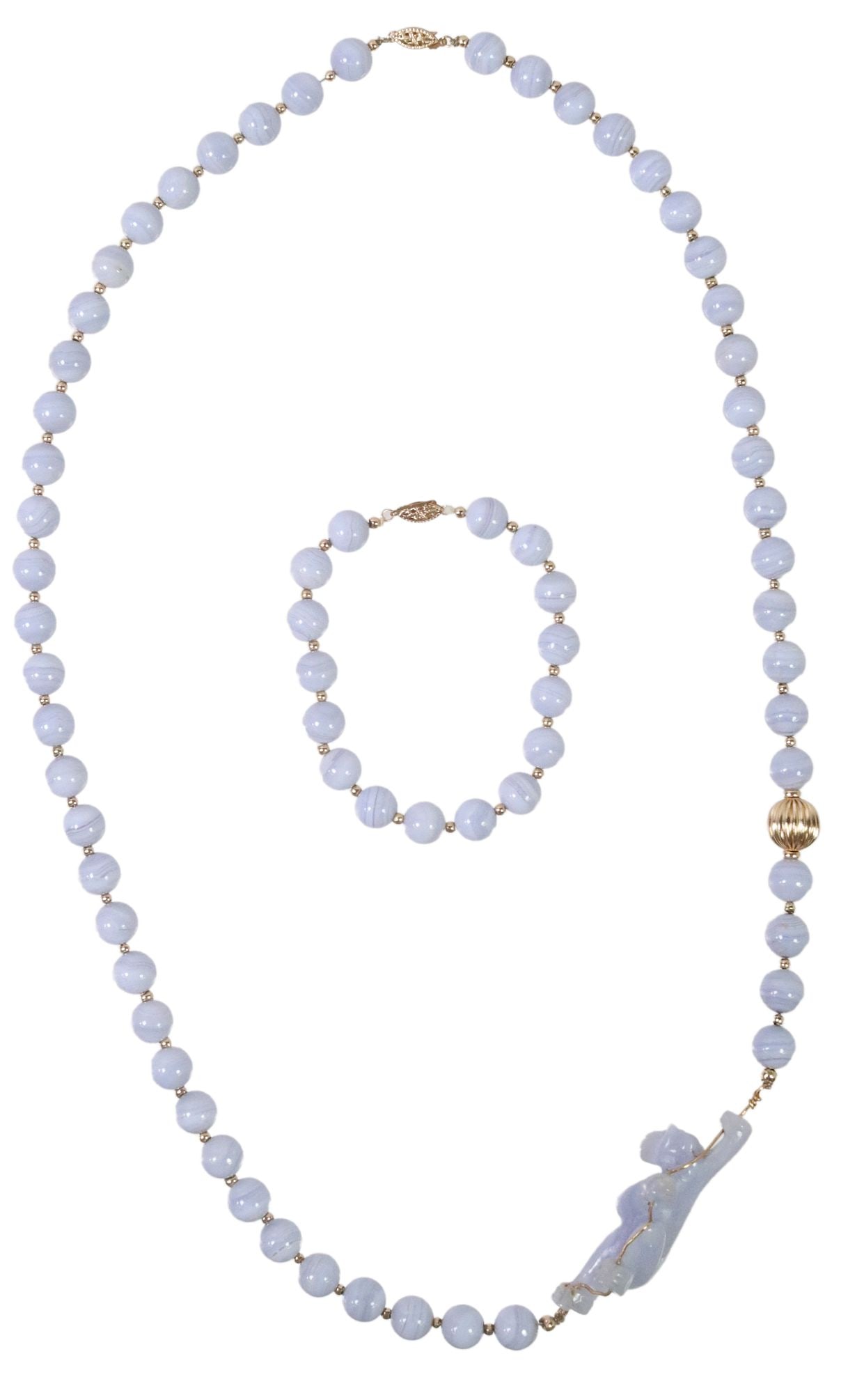 (2) ESTATE 14KT GOLD & BLUE LACE AGATE BEADED NECKLACE & BRACELET (1 of 5)