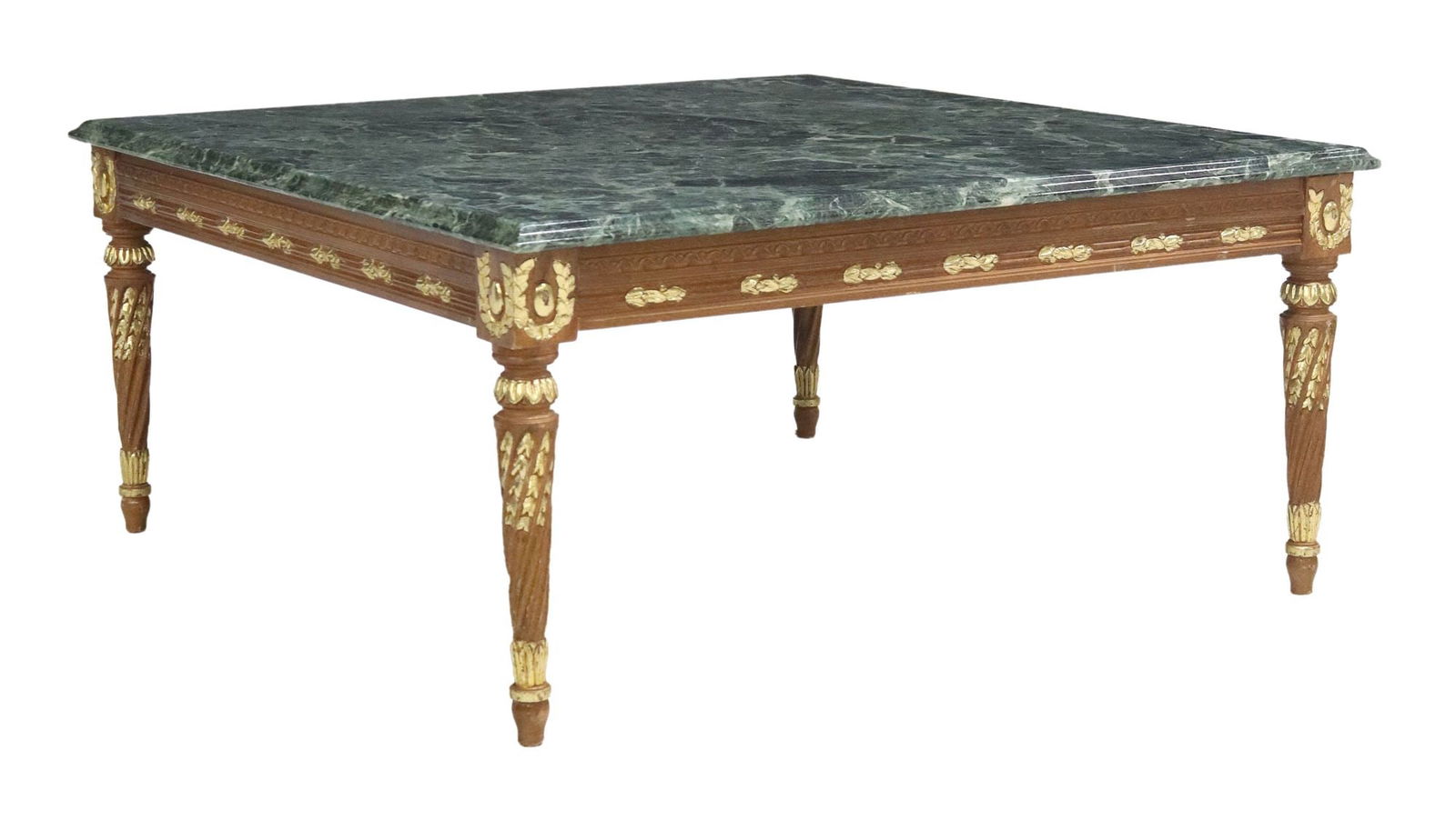 LOUIS XVI STYLE MARBLE-TOP PARCEL GILT & CARVED COFFEE TABLE (1 of 4)