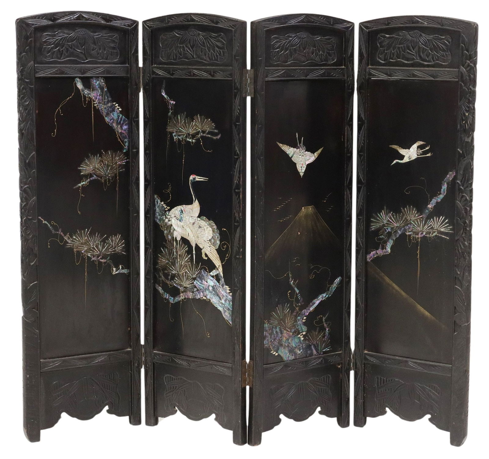 JAPANESE SHELL INLAID FOUR-PANEL FOLDING SCREEN (1 of 2)