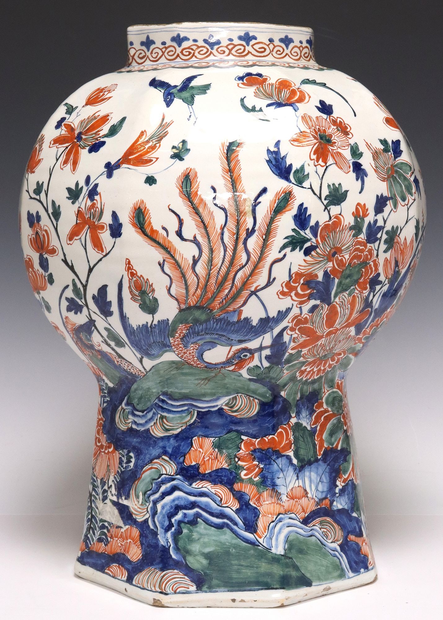 LARGE DELFT  POLYCHROME CHINOISERIE TIN-GLAZED  VASE (1 of 3)