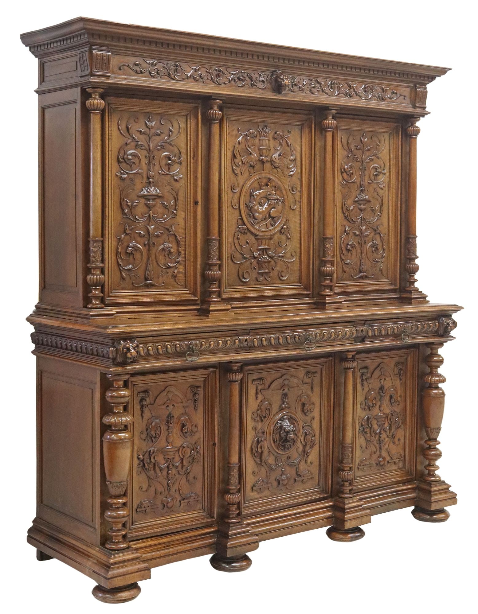 FRENCH RENAISSANCE REVIVAL CARVED WALNUT SIDEBOARD (1 of 8)