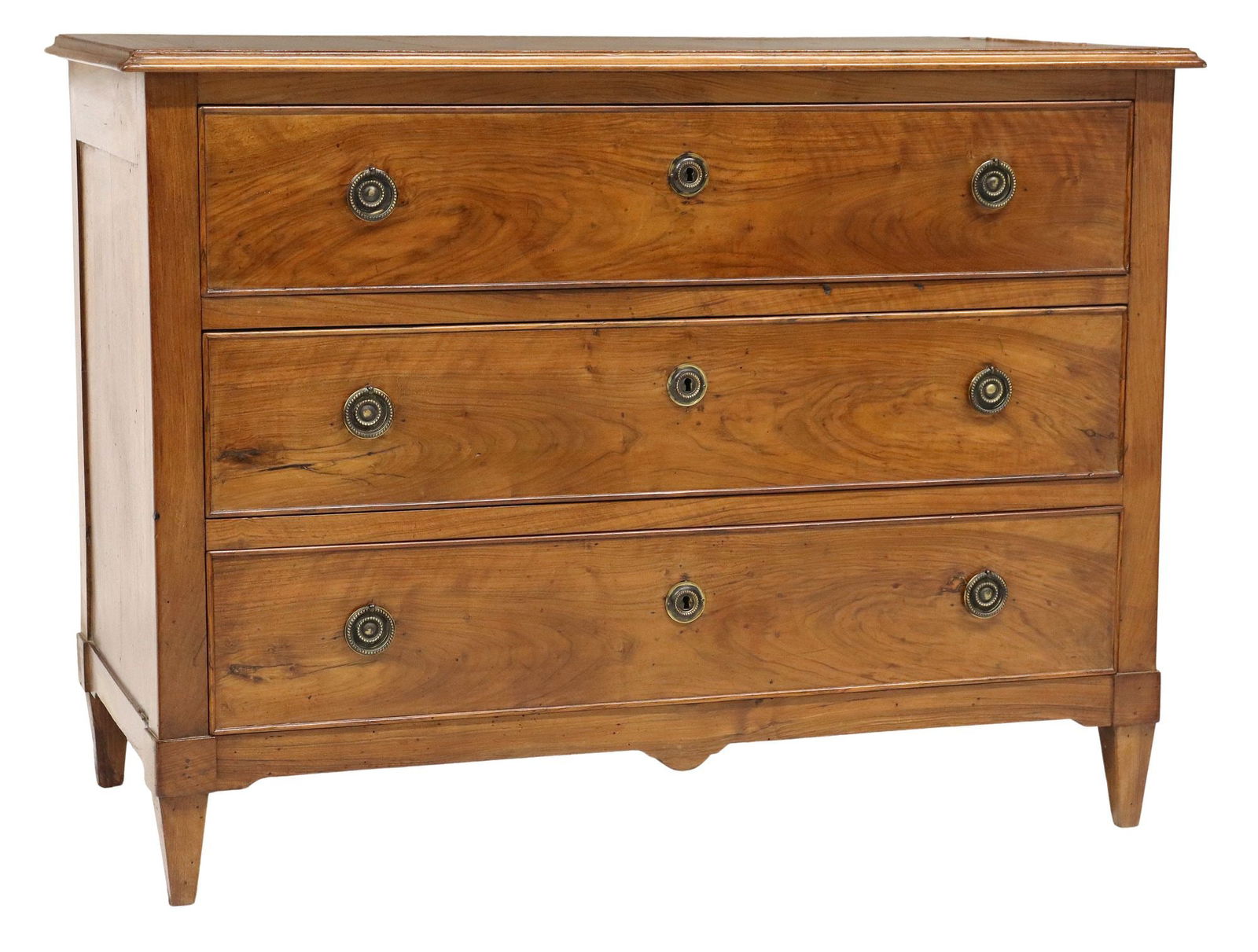 ITALIAN NEOCLASSICAL FIGURED WALNUT THREE-DRAWER COMMODE (1 of 5)