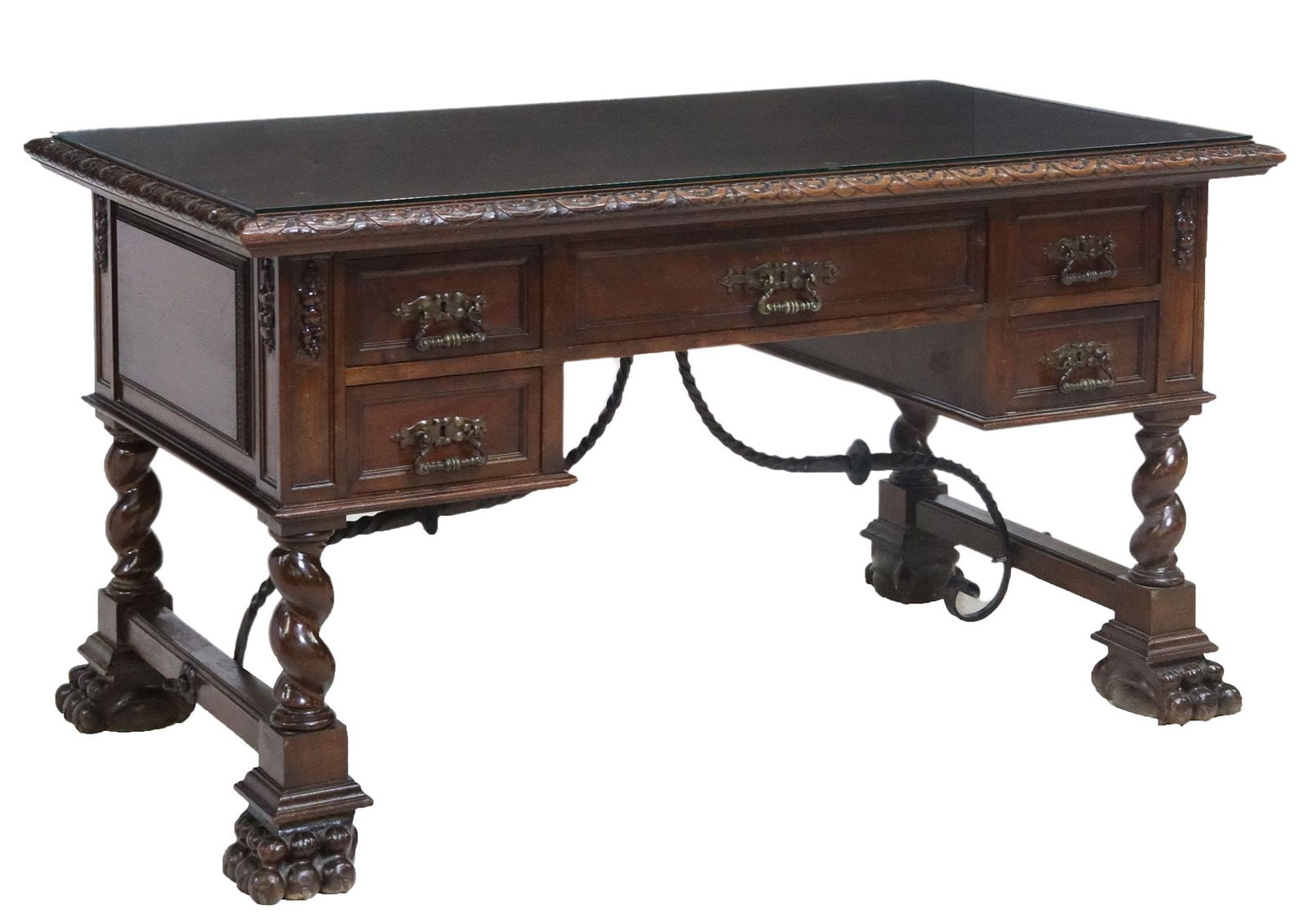 SPANISH BAROQUE STYLE CARVED WALNUT WRITING DESK (1 of 5)
