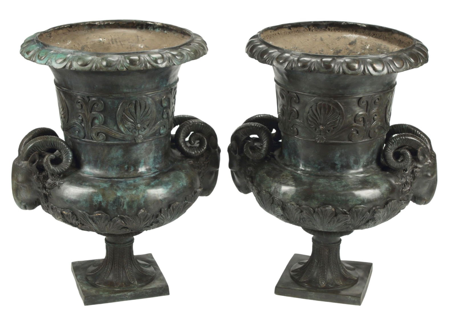 (2) NEOCLASSICAL STYLE PATINATED BRONZE URNS (1 of 5)