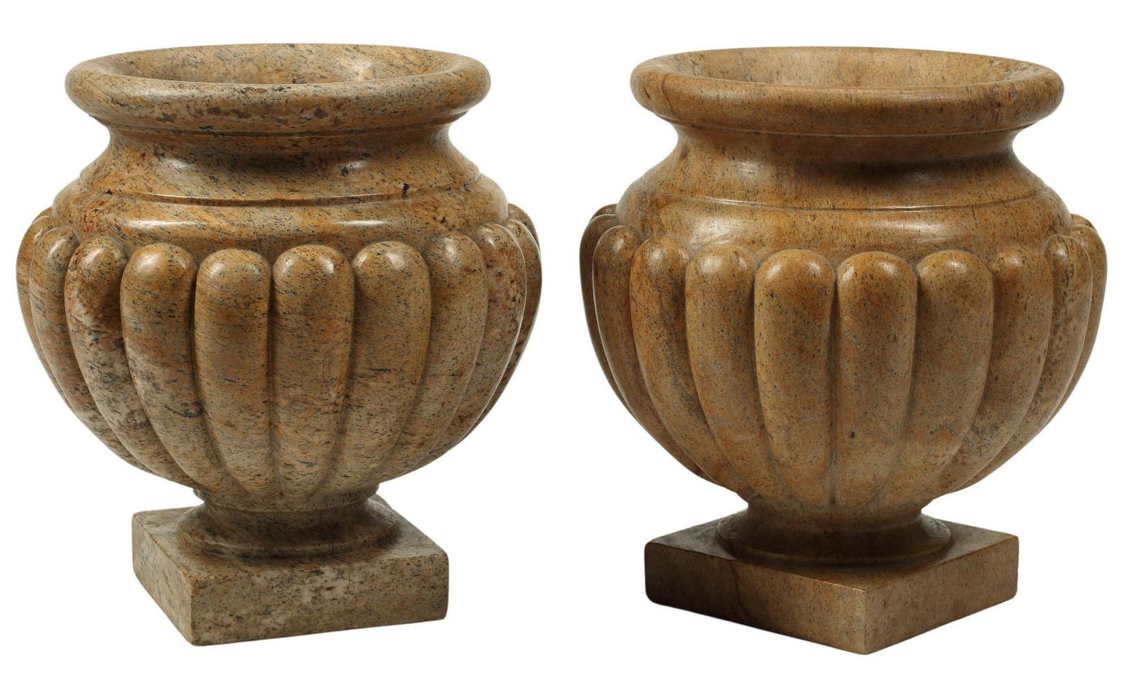 (2) NEOCLASSICAL STYLE GRANITE FLUTED URNS, 17"H (1 of 3)