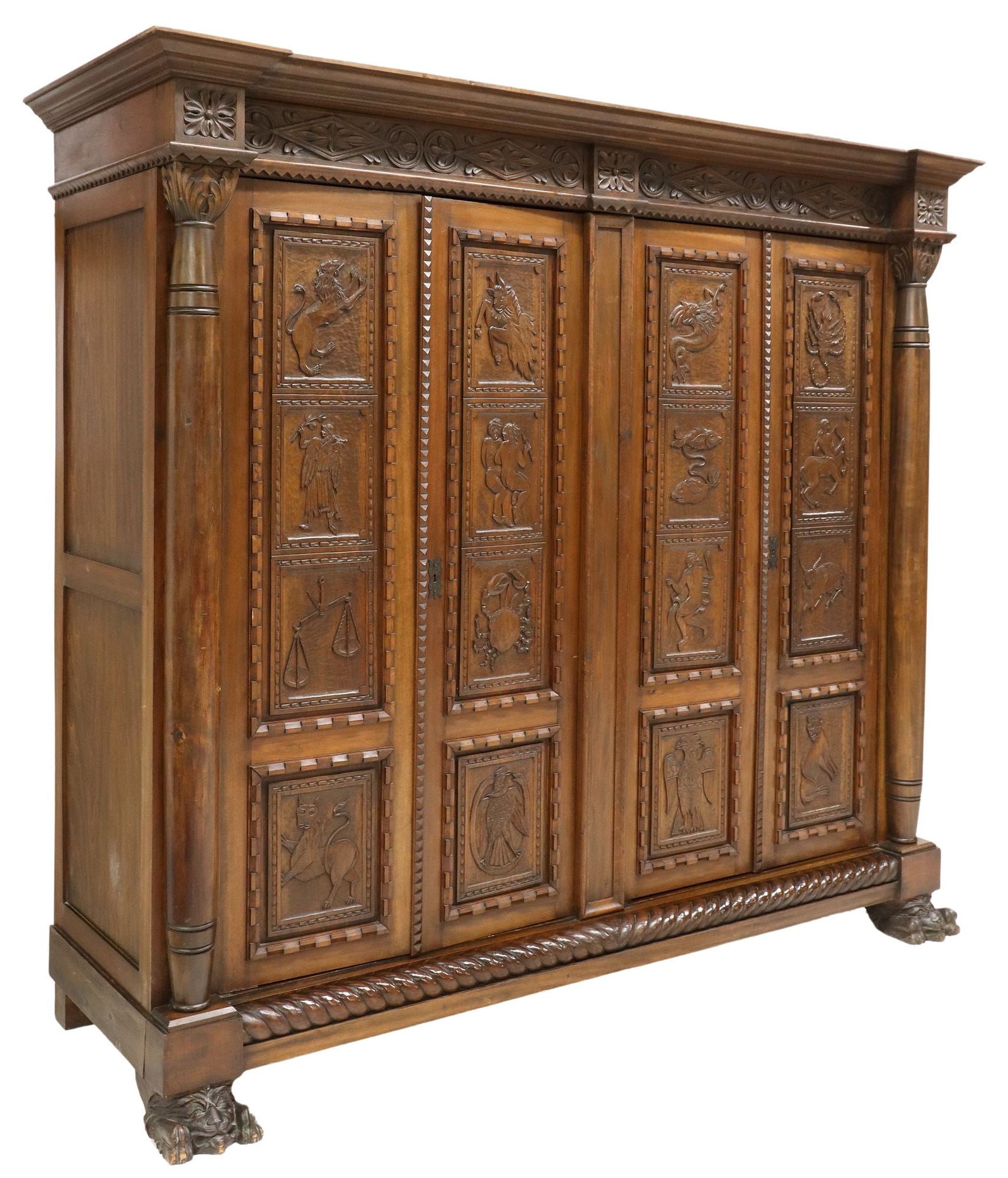 ITALIAN WALNUT ARMOIRE CARVED WITH SYMBOLS OF THE ZODIAC (1 of 5)