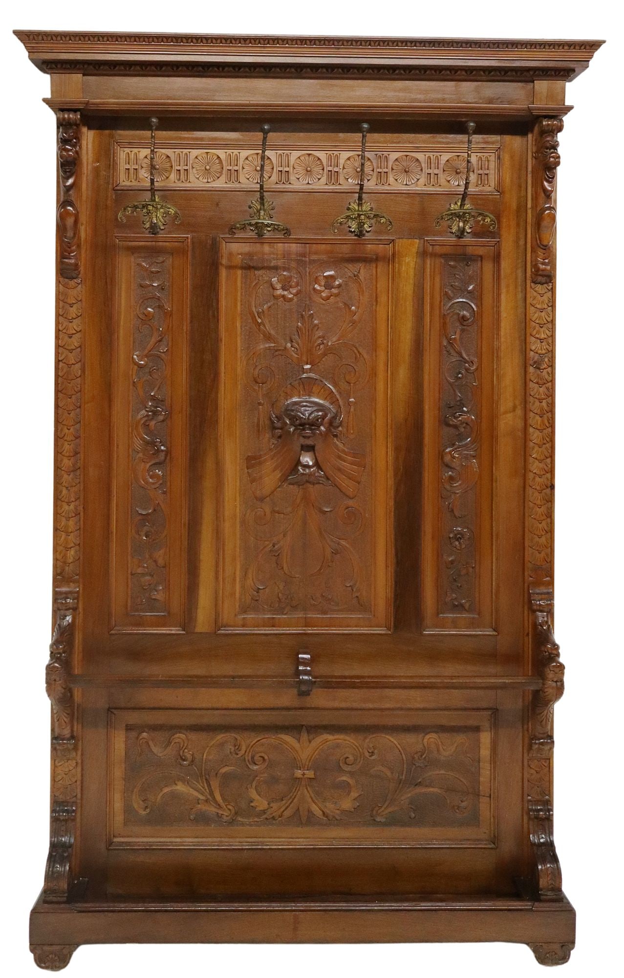 ITALIAN RENAISSANCE REVIVAL CARVED WALNUT HALL TREE (1 of 6)
