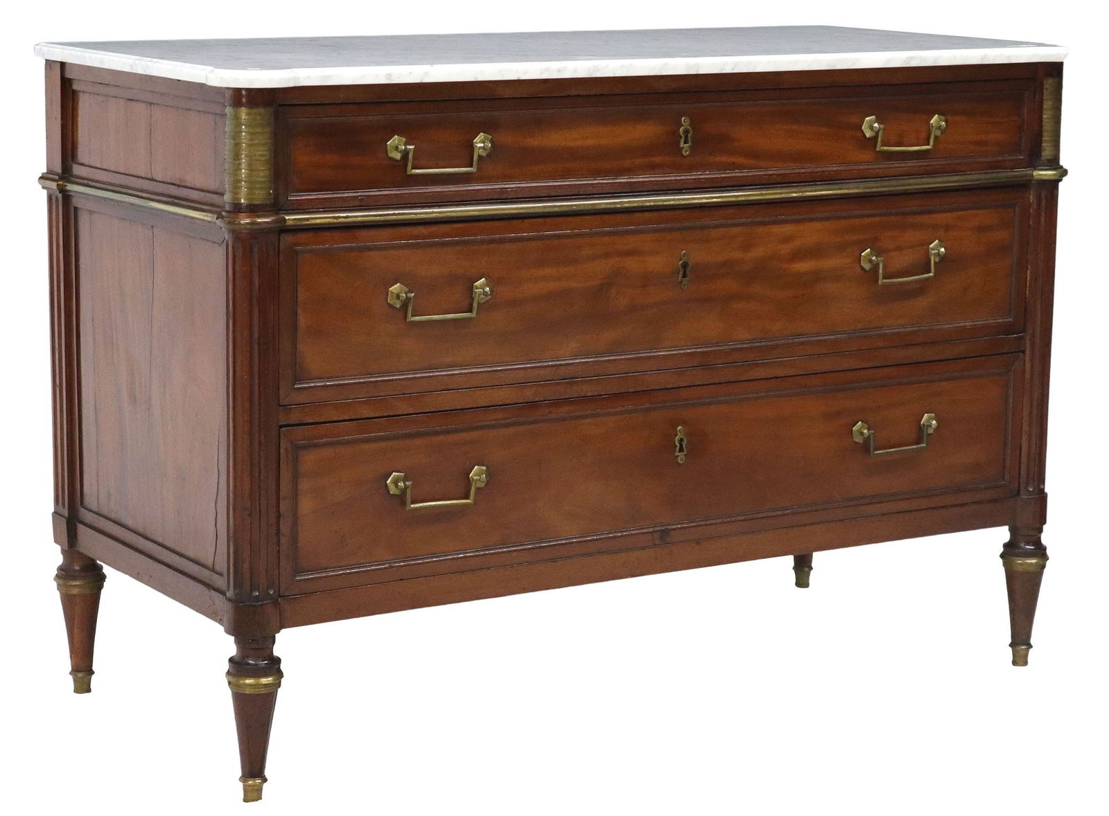 FRENCH LOUIS XVI STYLE MARBLE-TOP MAHOGANY COMMODE (1 of 5)