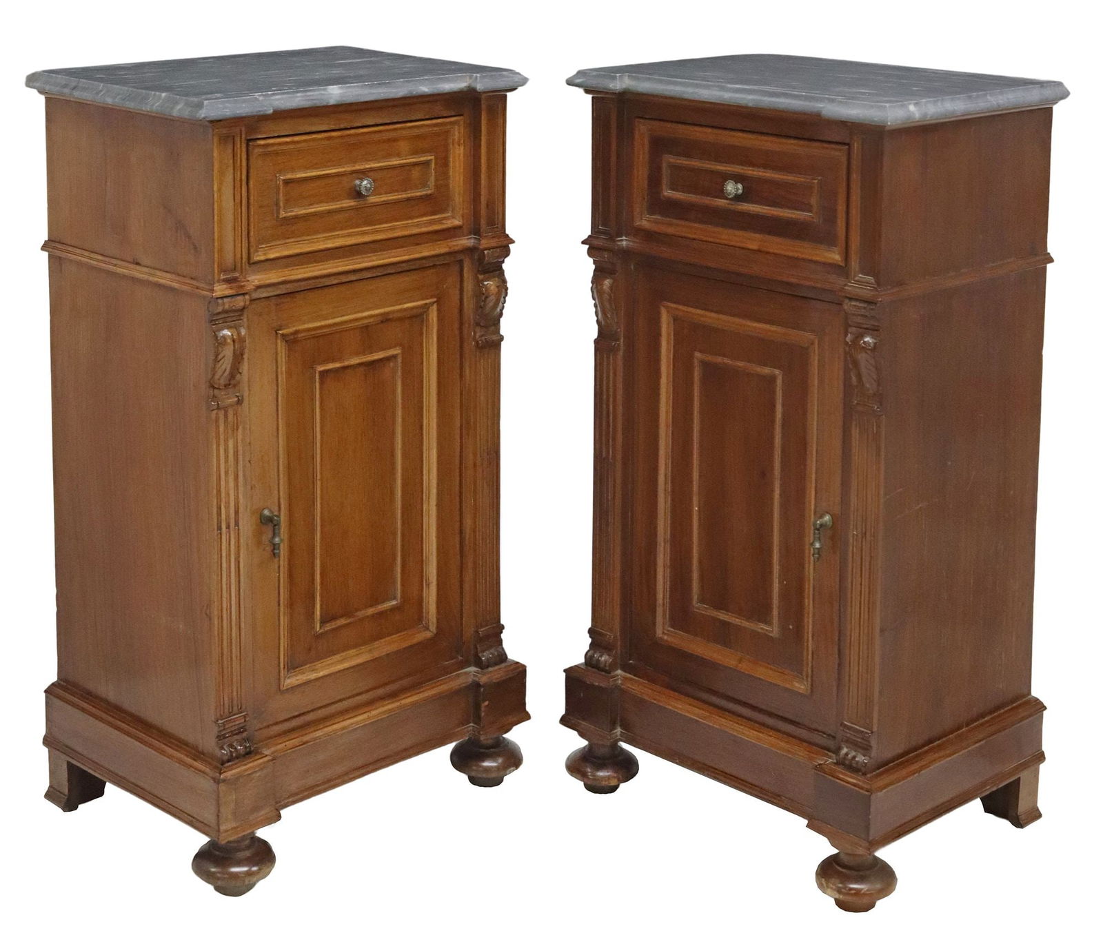 (2) ITALIAN MARBLE-TOP WALNUT BEDSIDE CABINETS (1 of 6)