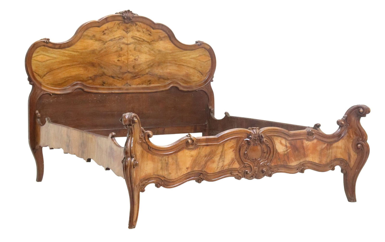 ITALIAN LOUIS XV STYLE FIGURED WALNUT BED (1 of 2)