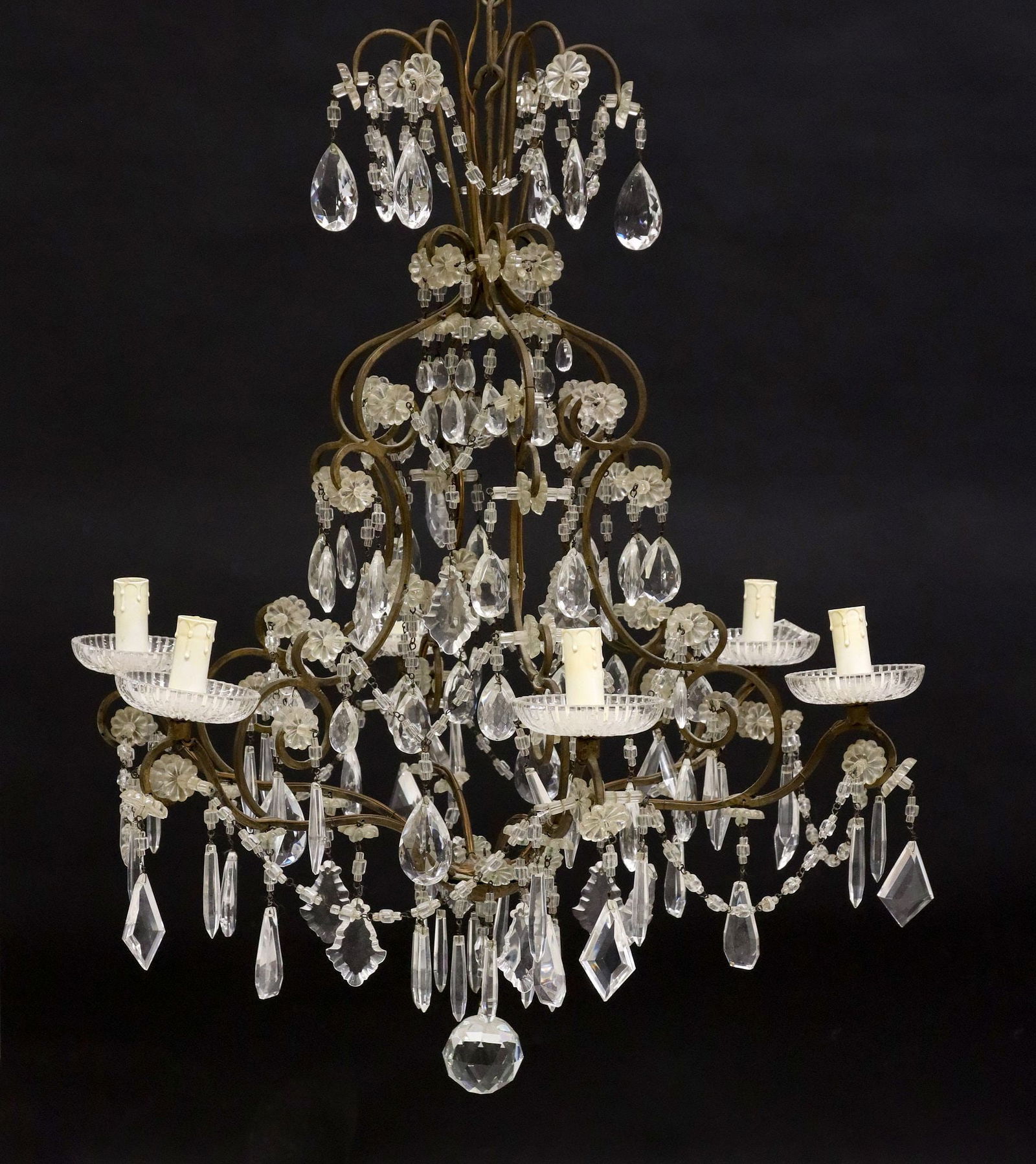 ITALIAN GILT METAL & CRYSTAL SIX-LIGHT CHANDELIER (1 of 4)