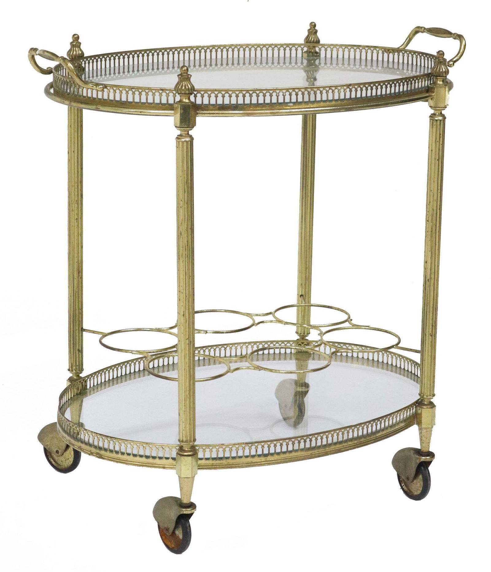 FRENCH GILT METAL & GLASS TWO-TIER SERVICE CART (1 of 4)