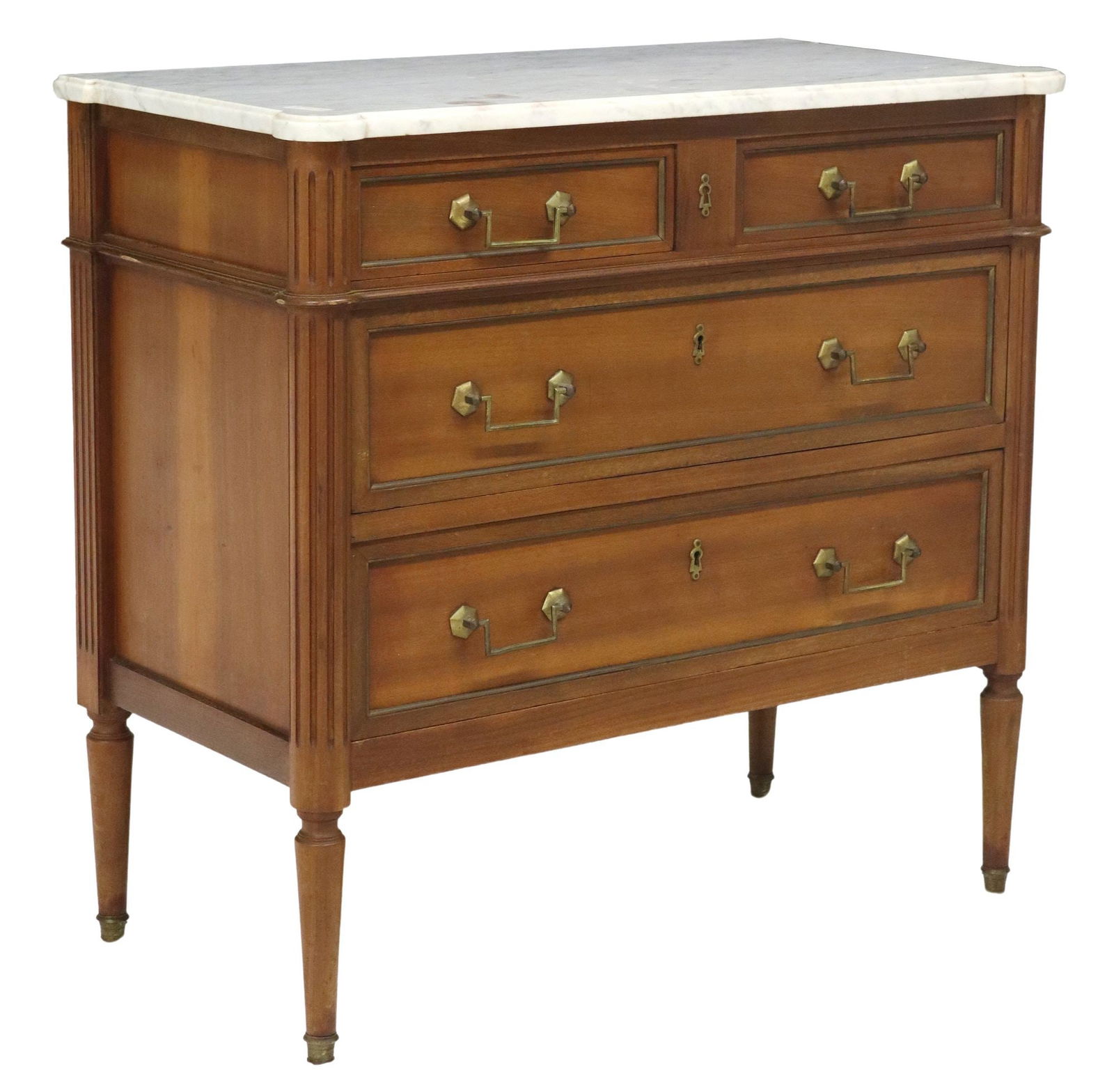 FRENCH LOUIS XVI STYLE MARBLE-TOP MAHOGANY COMMODE (1 of 5)