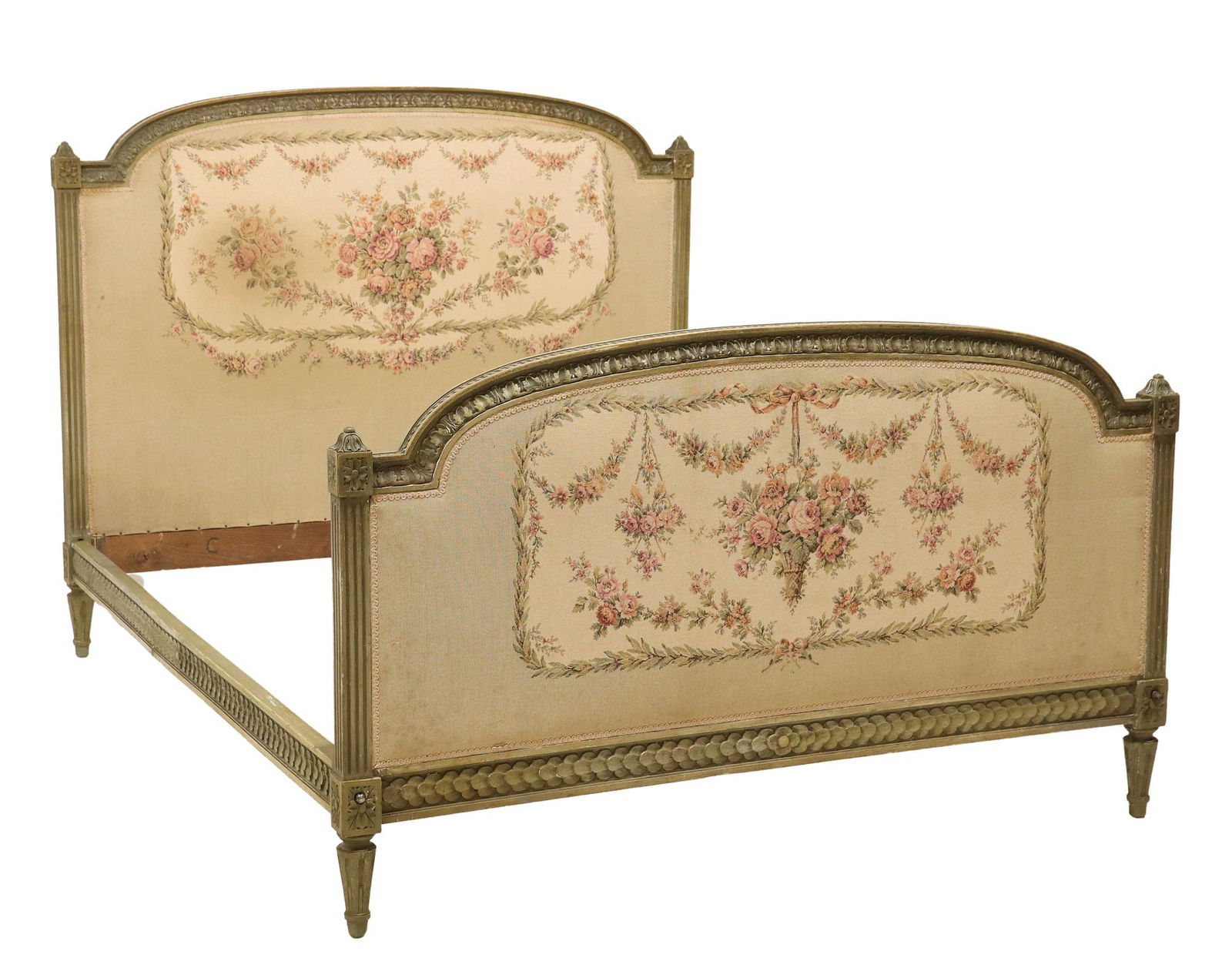 FRENCH LOUIS XVI STYLE PAINTED & TAPESTRY-UPHOLSTERED BED (1 of 2)