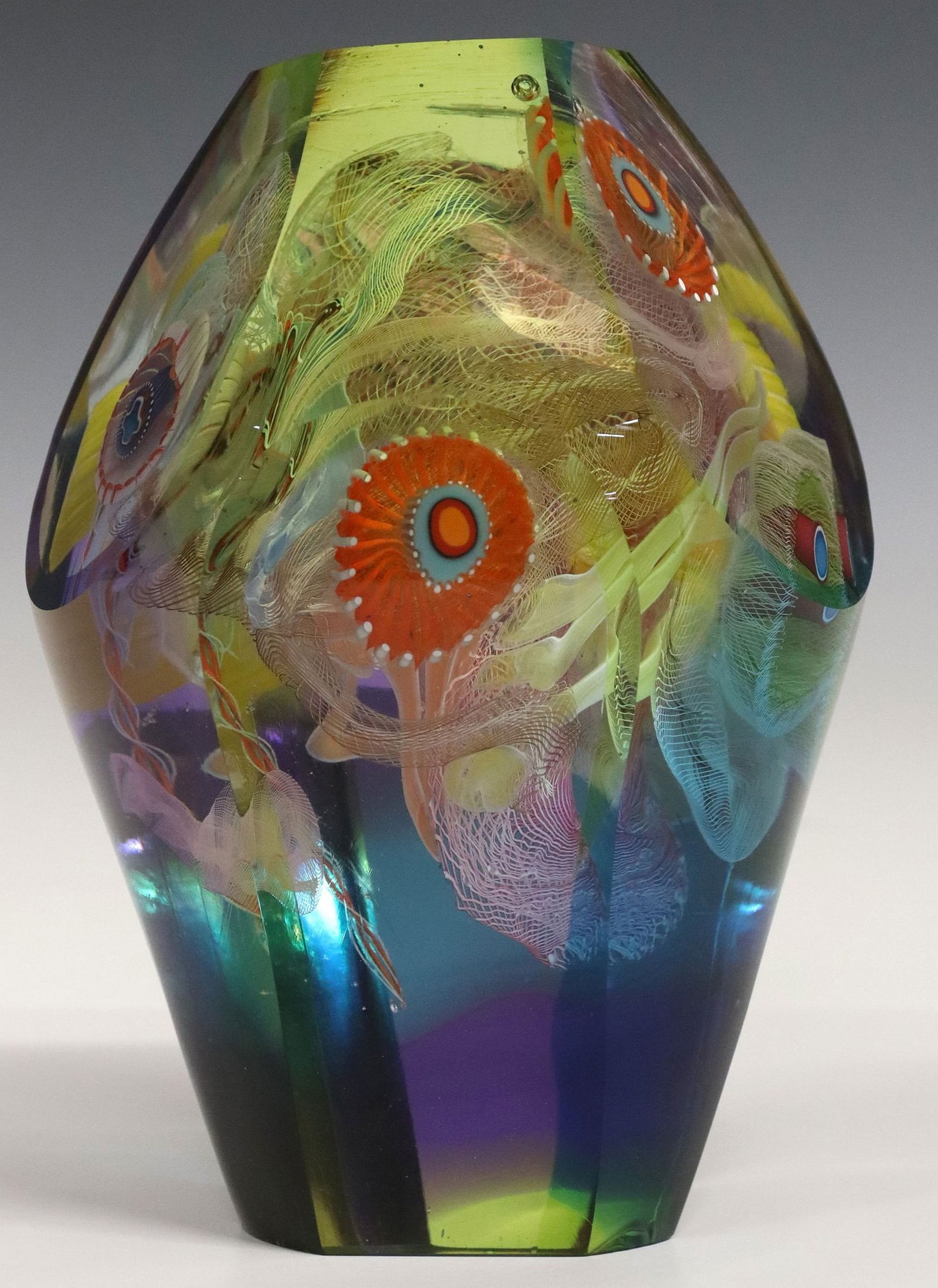 WES HUNTING (B.1958) STUDIO ART GLASS TINTED OPTICAL ABSTRACT SCULPTURE (1 of 6)
