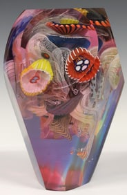 WES HUNTING (B.1958) STUDIO ART GLASS TINTED OPTICAL ABSTRACT SCULPTURE