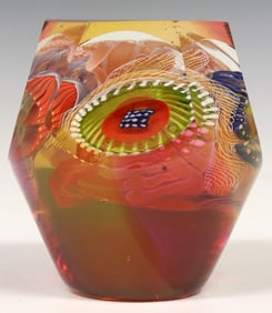 WES HUNTING (B.1958) STUDIO ART GLASS TINTED OPTICAL ABSTRACT SCULPTURE