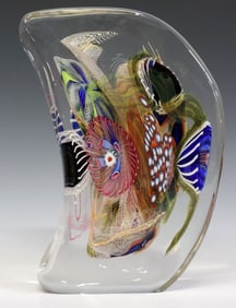 WES HUNTING (B.1958) STUDIO ART GLASS CRYSTAL OPTICAL ABSTRACT SCULPTURE