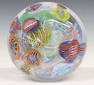 WES HUNTING (B.1958) STUDIO ART GLASS CRYSTAL OPTICAL ABSTRACT SCULPTURE