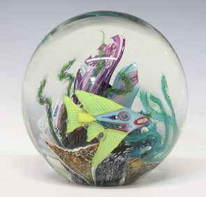 MARK ECKSTRAND (B.1954) STUDIO ART GLASS LAMPWORK AQUARIUM PAPERWEIGHT