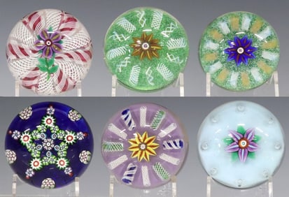 (6) PAUL YSART (1904-1991) HARLAND-ERA ART GLASS PAPERWEIGHTS