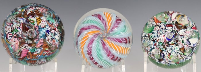(3) PAUL YSART (1904-1991) ART GLASS CONTROLLED BUBBLE PAPERWEIGHTS
