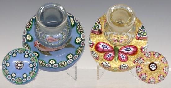 (2) PAUL YSART (1904-1991) STUDIO ART GLASS INKWELL PAPERWEIGHTS