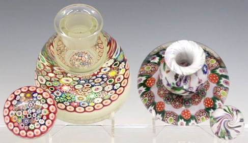 (2) STUDIO ART GLASS MILLEFIORI INKWELL PAPERWEIGHTS, PAUL YSART (1904-1991)