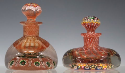 (2) VASART (ATTRIB) GLASS PAPERWEIGHT-STYLE MILLEFIORI INK BOTTLES