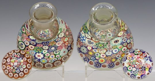 (2) STUDIO ART GLASS CLOSE-PACKED MILLEFIORI INKWELL PAPERWEIGHTS