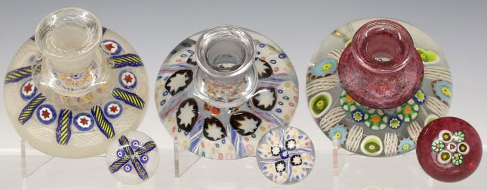 (3) STUDIO ART GLASS INKWELL PAPERWEIGHTS