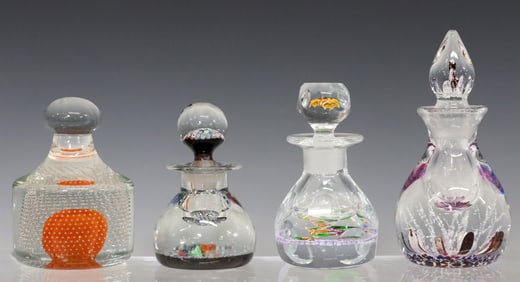 (4) SCOTTISH GLASS PAPERWEIGHT-STYLE INK BOTTLES & DOORSTOP PAPERWEIGHT