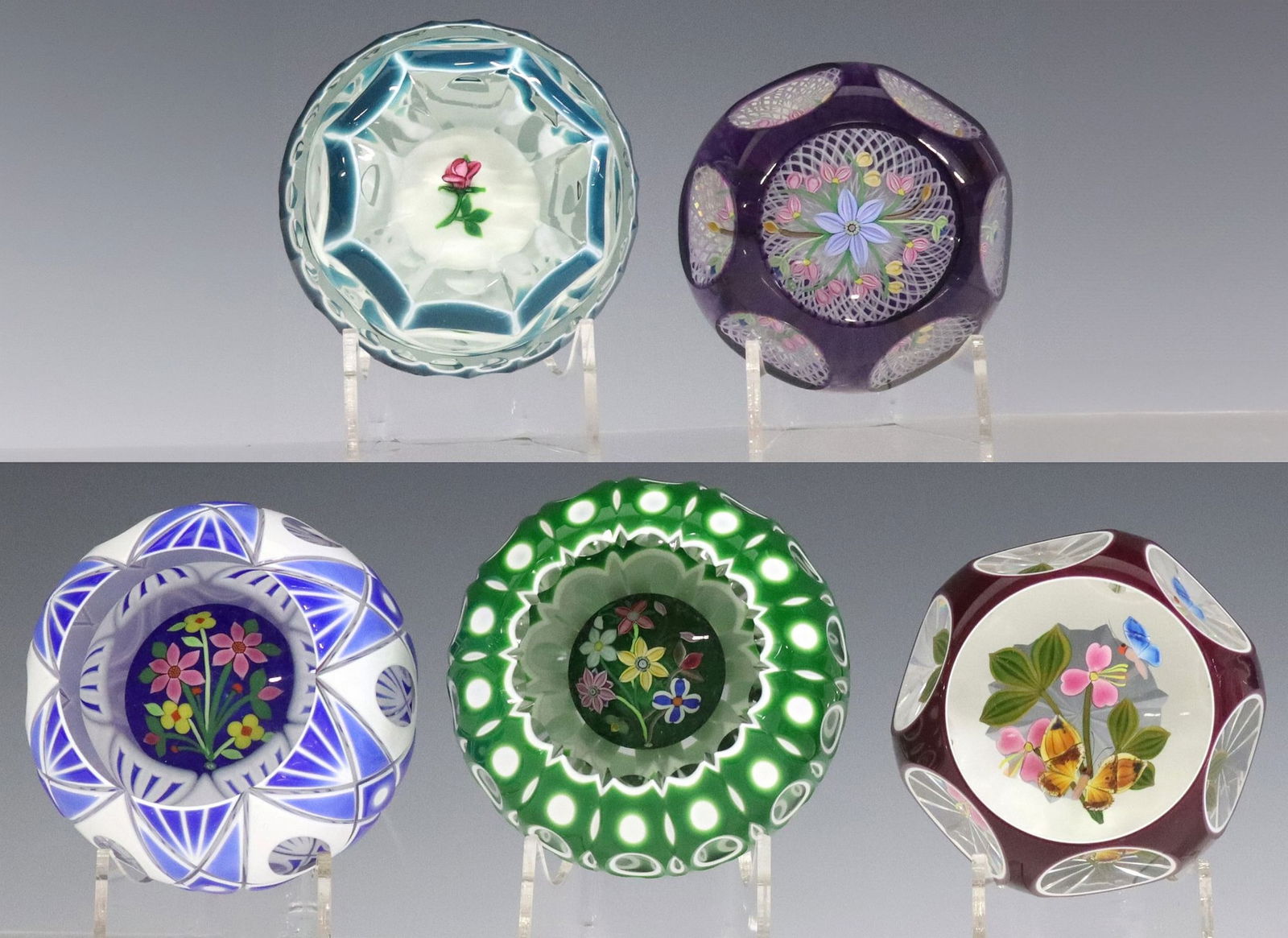 (5) SCOTTISH PERTHSHIRE ART GLASS FACETED LAMPWORK PAPERWEIGHTS (1 of 8)