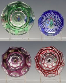 (4) SCOTTISH PERTHSHIRE ART GLASS HOLLOW LAMPWORK PAPERWEIGHTS