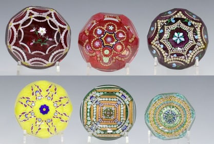 (6) SCOTTISH PERTHSHIRE ART GLASS MILLEFIORI FACETED PAPERWEIGHTS