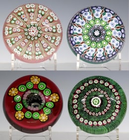 (4) PERTHSHIRE GLASS PATTERNED MILLEFIORI PAPERWEIGHTS