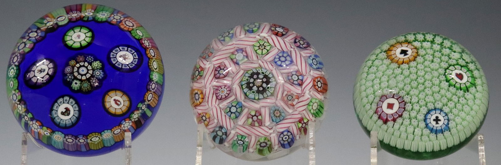 (3) PERTHSHIRE SPACED MILLEFIORI & SILHOUETTE CANE PAPERWEIGHTS (1 of 8)