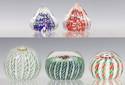 (5) SCOTTISH PERTHSHIRE ART GLASS CROWN & MILLIFIORI PAPERWEIGHTS
