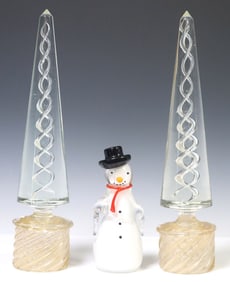 (3) LARGE ITALIAN MURANO ART GLASS CHRISTMAS TREES & SNOWMAN