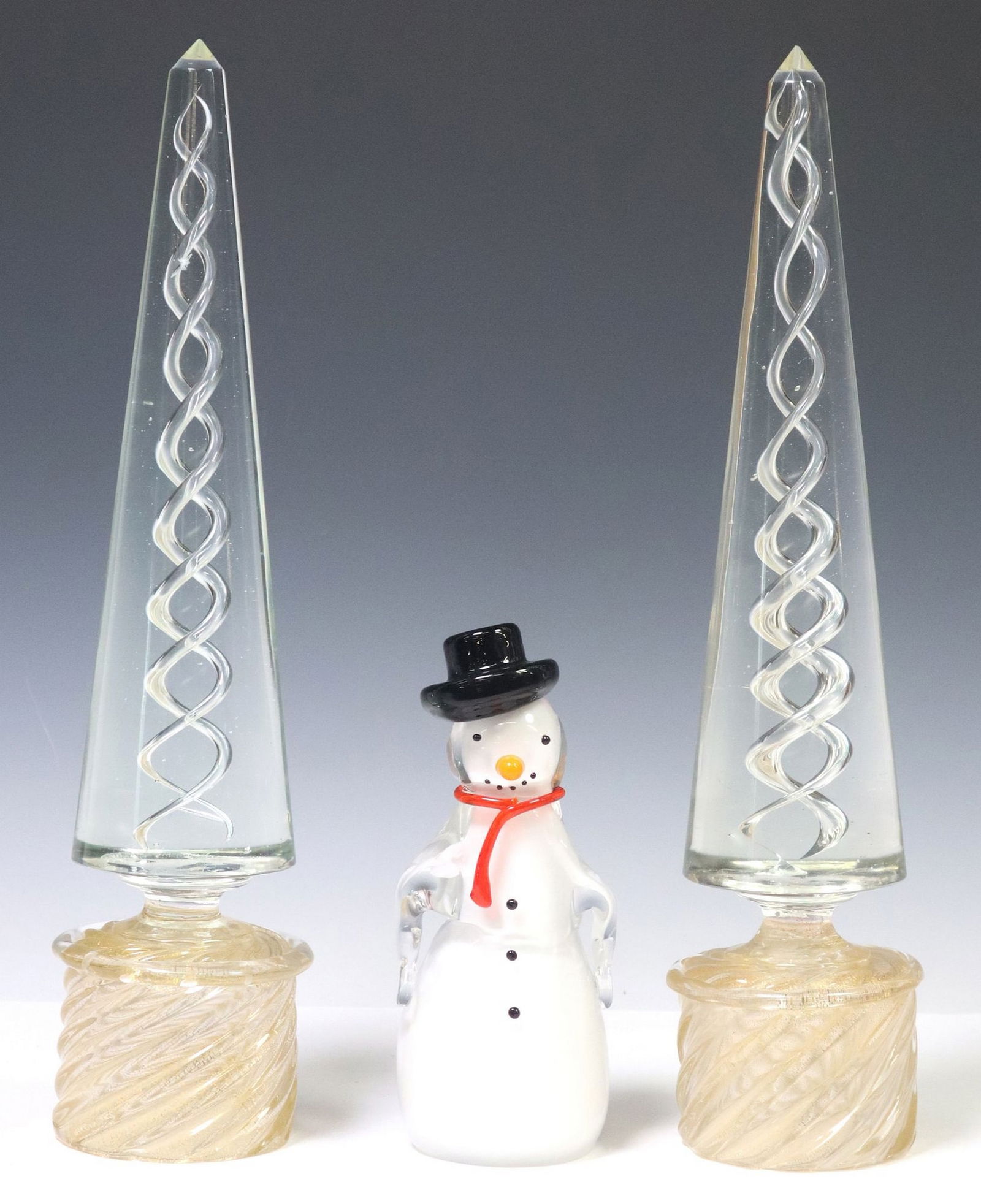 (3) LARGE ITALIAN MURANO ART GLASS CHRISTMAS TREES & SNOWMAN (1 of 3)