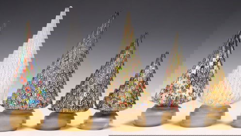 (5) ITALIAN MURANO ART GLASS CHRISTMAS TREE SCULPTURES