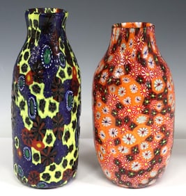 (2) MURANO FRATELLI TOSO & SIGNED COMPLEX CANE ART GLASS VASES