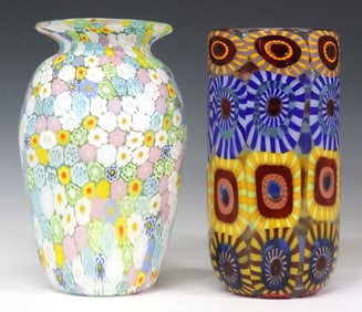 (2) VENETIAN MARIO FORMENTELLO MURRINE GLASS VASES