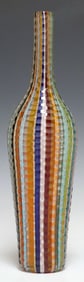 MURANO CENEDESE POLYCHROME BATTUTO ART GLASS BOTTLE VASE